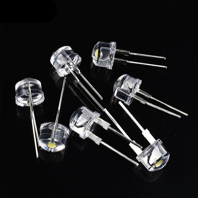 20PCS 100PCS LED 8mm Straw Hat Lamp Bead are White Cold Light 0.5W 0.75W Big chips F8MM Hight Power Hat Light-emitting Diode
