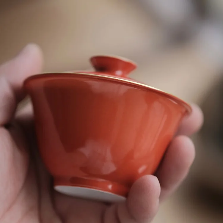 |Mountain device hidden coral red little holding incense tureen jingdezhen manual all three bowls of ceramic tea set tea