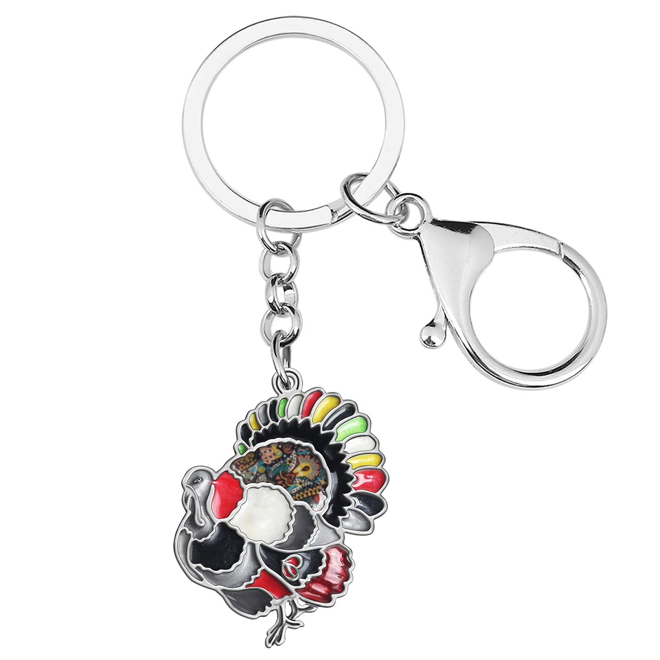 BONSNY Enamel Alloy Thanksgiving Cute Turkey Chicken Keychains Trendy Bag Key Chain Ring Jewelry For Women Men Teen Charm Gifts