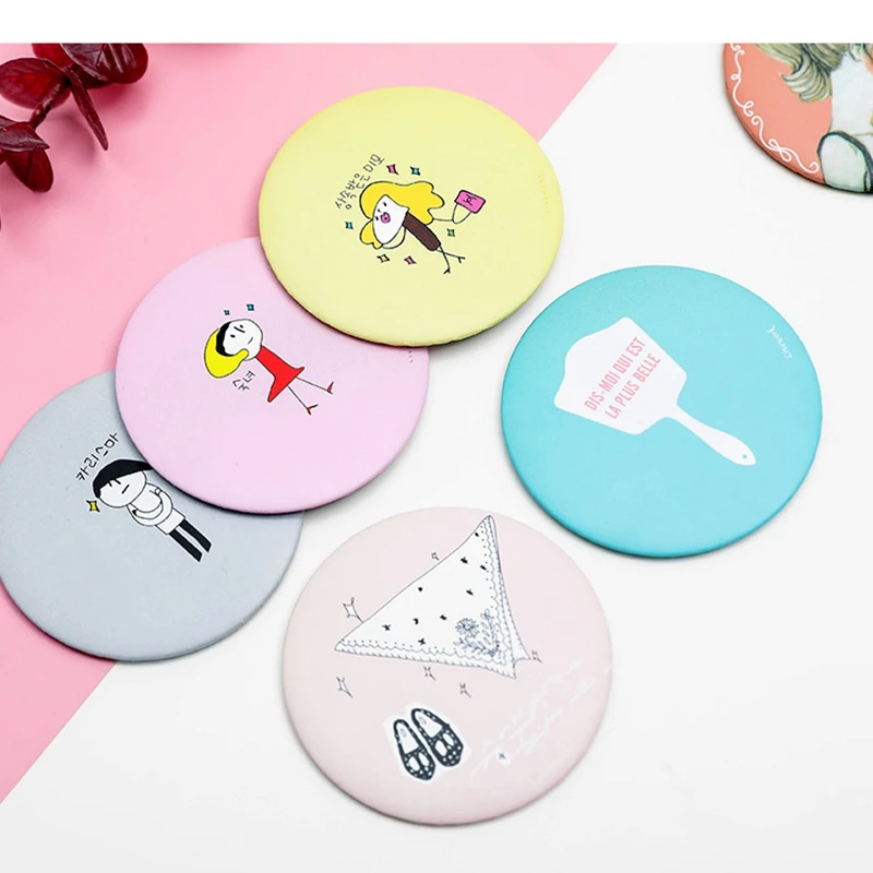 1pc Cartoon Anti-fall Portable Small Mirror Cute Girls Makeup Mirror Pocket Mirror for Beauty Tools