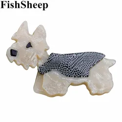 FishSheep Lovely Acrylic Dog Brooches For Women Resin Animal Puppy Schnauzer Brooch Sweater Lapel Pins Accessories Gift