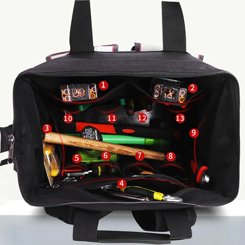 Zaino per attrezzi multifunzione zaino per attrezzi impermeabile borsa per attrezzi in tessuto Oxford borsa per attrezzi per riparazione elettricista con Kit riflettente