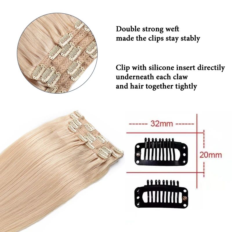 Toysww مشبك شعر بشري في تمديد 100 جرام 120 جرام وصلة شعر روسية مشبك شعر بشري كامل الرأس شعر ريمي اللون # 613 #5