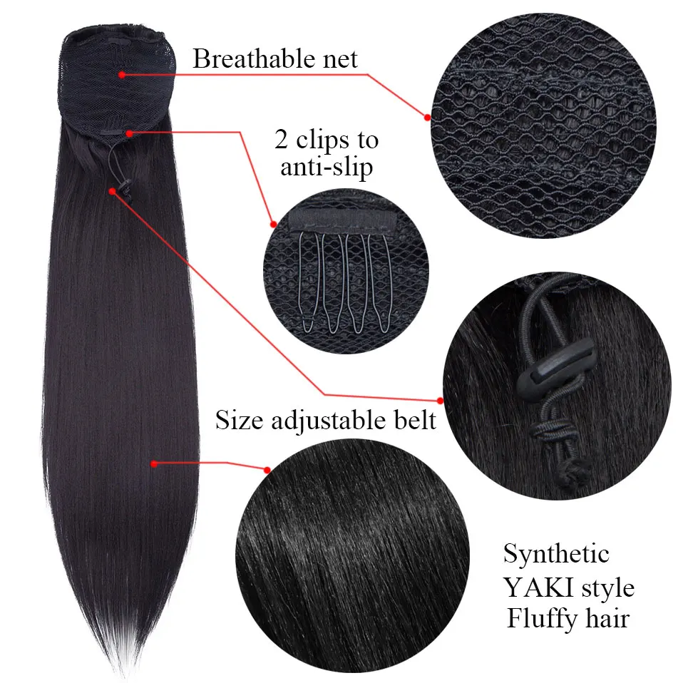 S-noilite Synthetic 22inch Afro Yaki Straight Ponytail Clip In Ponytail Hair Extension Drawstring Ponytail Hair For Women