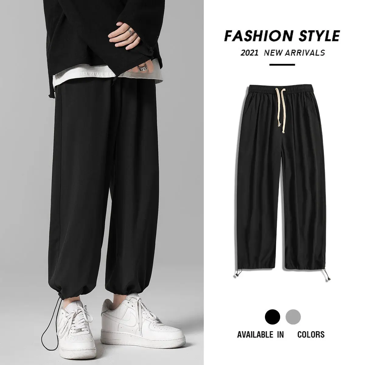 

Ice Silk Casual Pants Men's Pants Summer Thin Korean Style Trendy Wide Leg Straight Loose Cropped Sports Jogger Pants