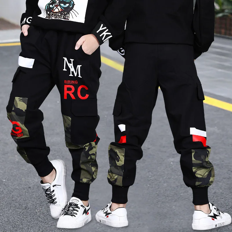 New Fashion Big Boys Cargo Pants Autumn Children Long Trousers Cotton Camouflage Joggers Pants for Teenagers Kids Sport Clothes