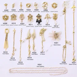 Oro 5 uds pájaro/corazón/Cupido amor arte de uñas de larga cadena colgante de joyería de zircon diamante uñas decoración de zirconio