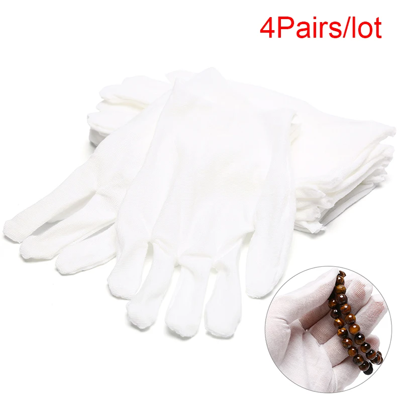 8PCS= 4Pairs White Cotton Gloves Soft Thin Coin Jewelry Inspection Work Gloves