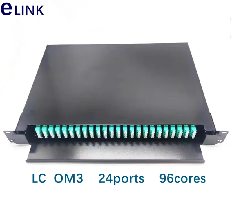 Fibra Óptica Splicing Box, OM3 96 núcleos, LC QUAD MM, totalmente com adaptador, Pigtail Metal Patch Panel, 19 "Inch Rack