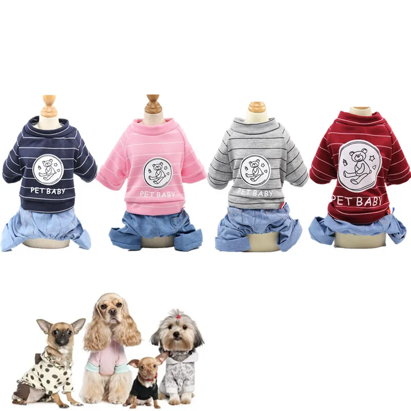 4 Colors Pet Dog Jumpsuits Autumn Winter Warm Cotton Dog Hoodies Four Feet Pullover Pet Sweaters for Chihuahua Teddy Pet Clothes