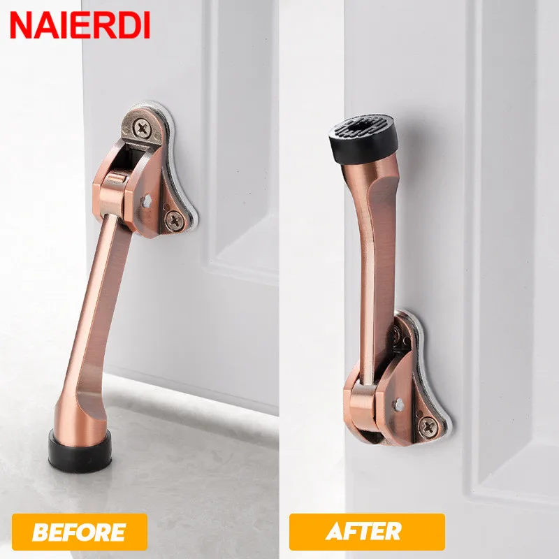 NAIERDI Kickdown Door Stopper Zinc Alloy Foot-Operated Lever Door Stops Non-Slip Rubber Adjustable Door Holder Hardware