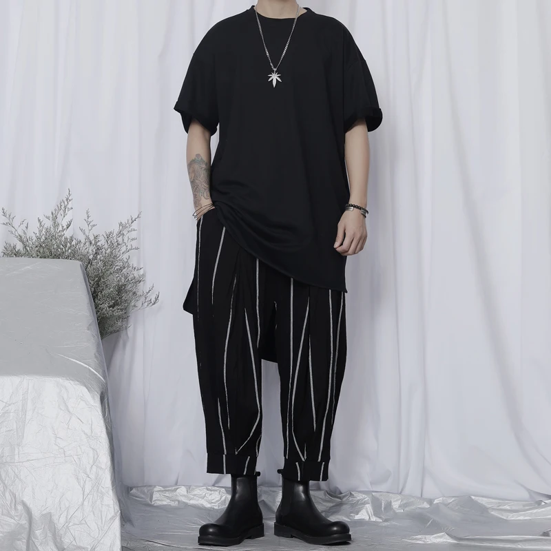 

Men's summer new T-shirt Japanese fashion trend deep black front short back long loose big size round collar T-shirt