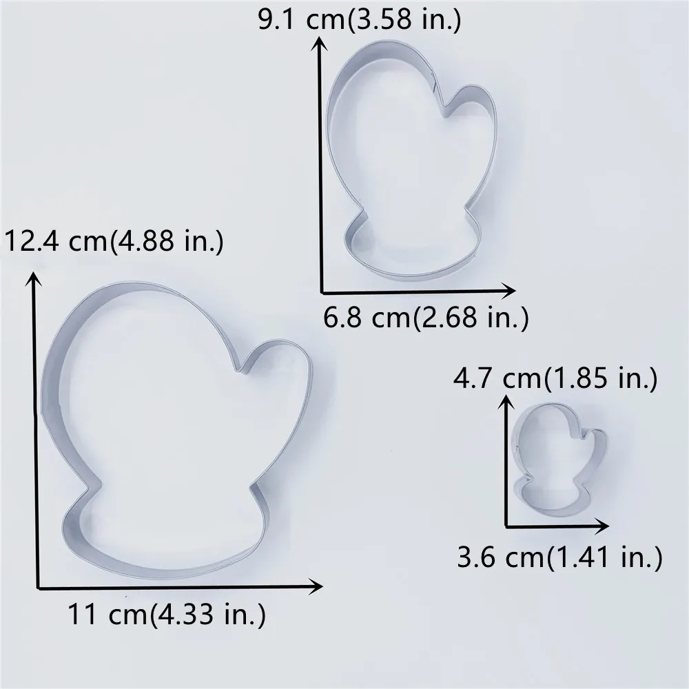 KENIAO Christmas Mitten Cookie Cutter - 3 Various Size and Shape - Winter Biscuit Fondant Pastry Bread Mold - Stainless Steel