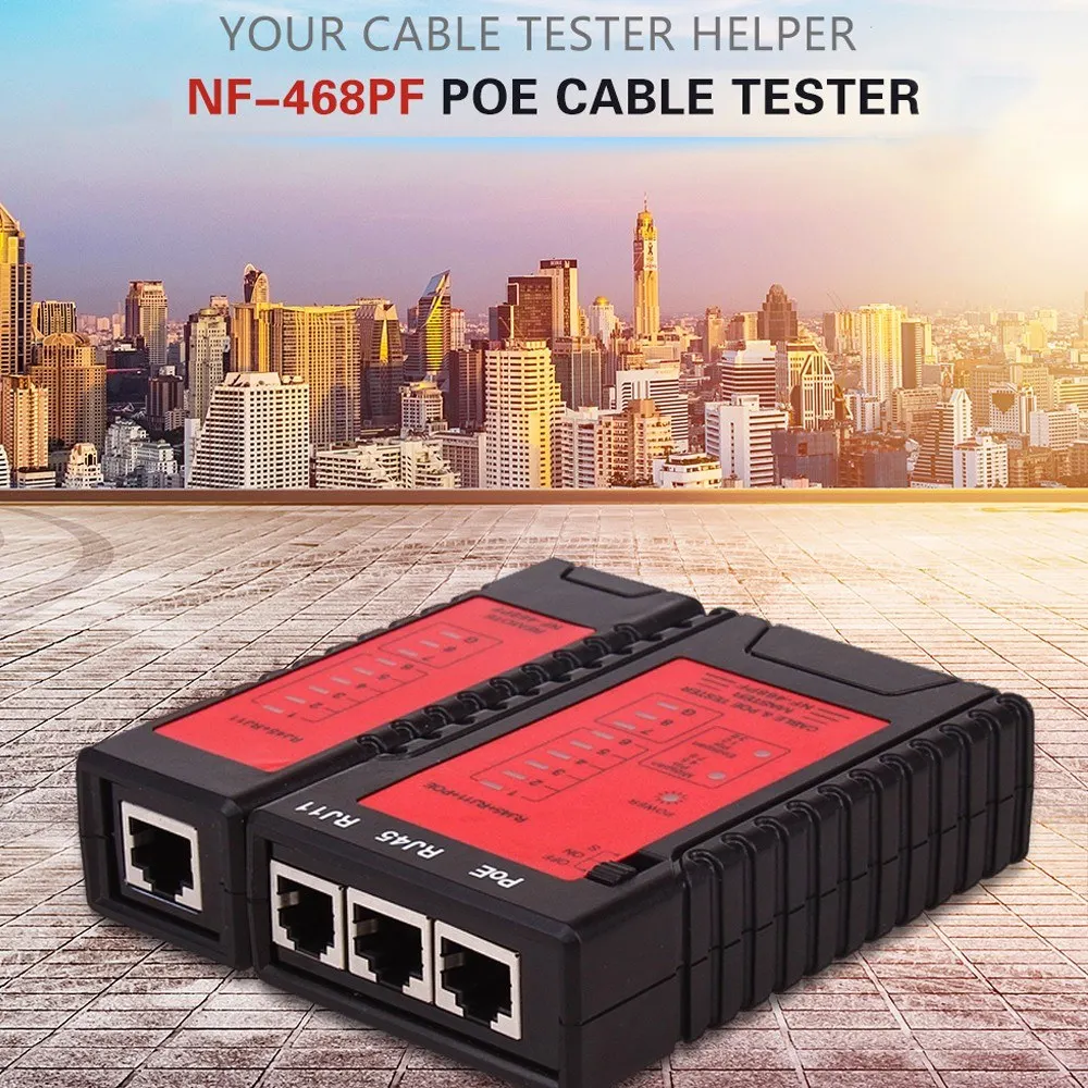 NF-468PF Network Cable Tester RJ45 RJ11 PoE Switch Tester for Ethernet LAN Cable Landline Phone Wire Testing Tool