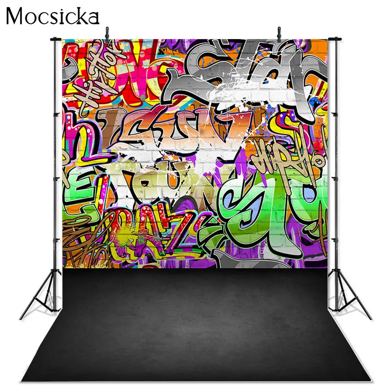 

Mocsicka 90's Party Backdrop Graffiti Hip Pop Neon Glow 90s Background Graffiti Wall Music 90th Themed Party Banner