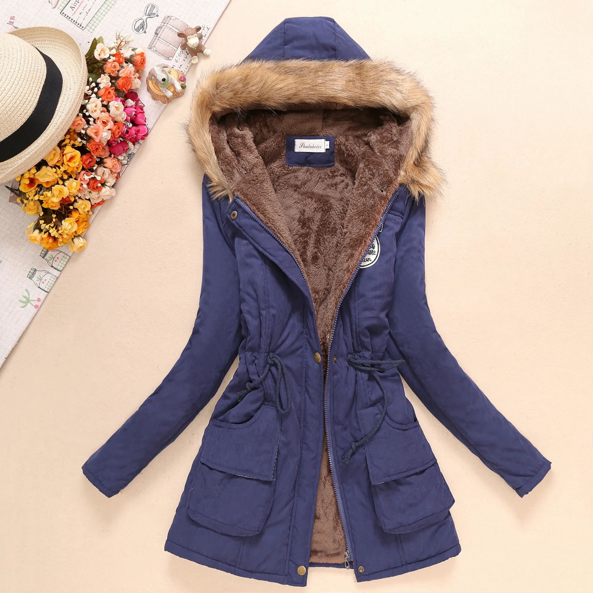 Winter New Ladies' Cotton-padded Jacket Mid-length Plus Velvet Warm And Windproof Long-sleeved Lamb Wool Cotton Jacket