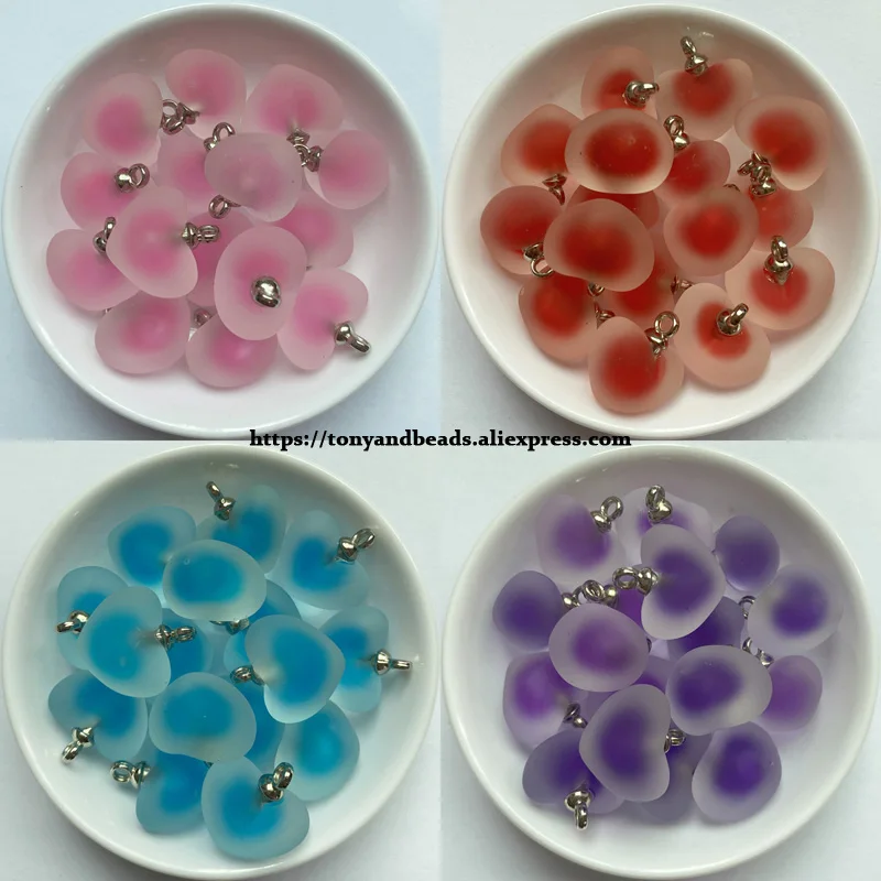 (1 Lot = 10pcs )Heart Shape Matte Bead In Bead Acrylic Small Pendant Size 16mm 7 Colors For Jewelry Making DIY