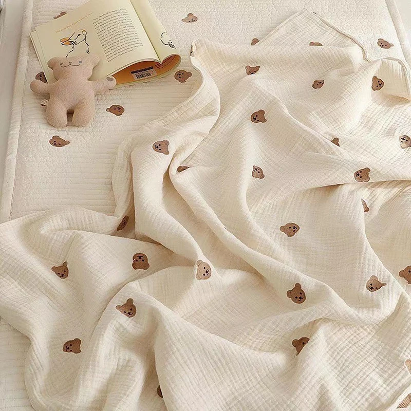 Newborn Baby Blanket Bear Embroidery Kids Sleeping Blanket Cotton Bedding Accessories