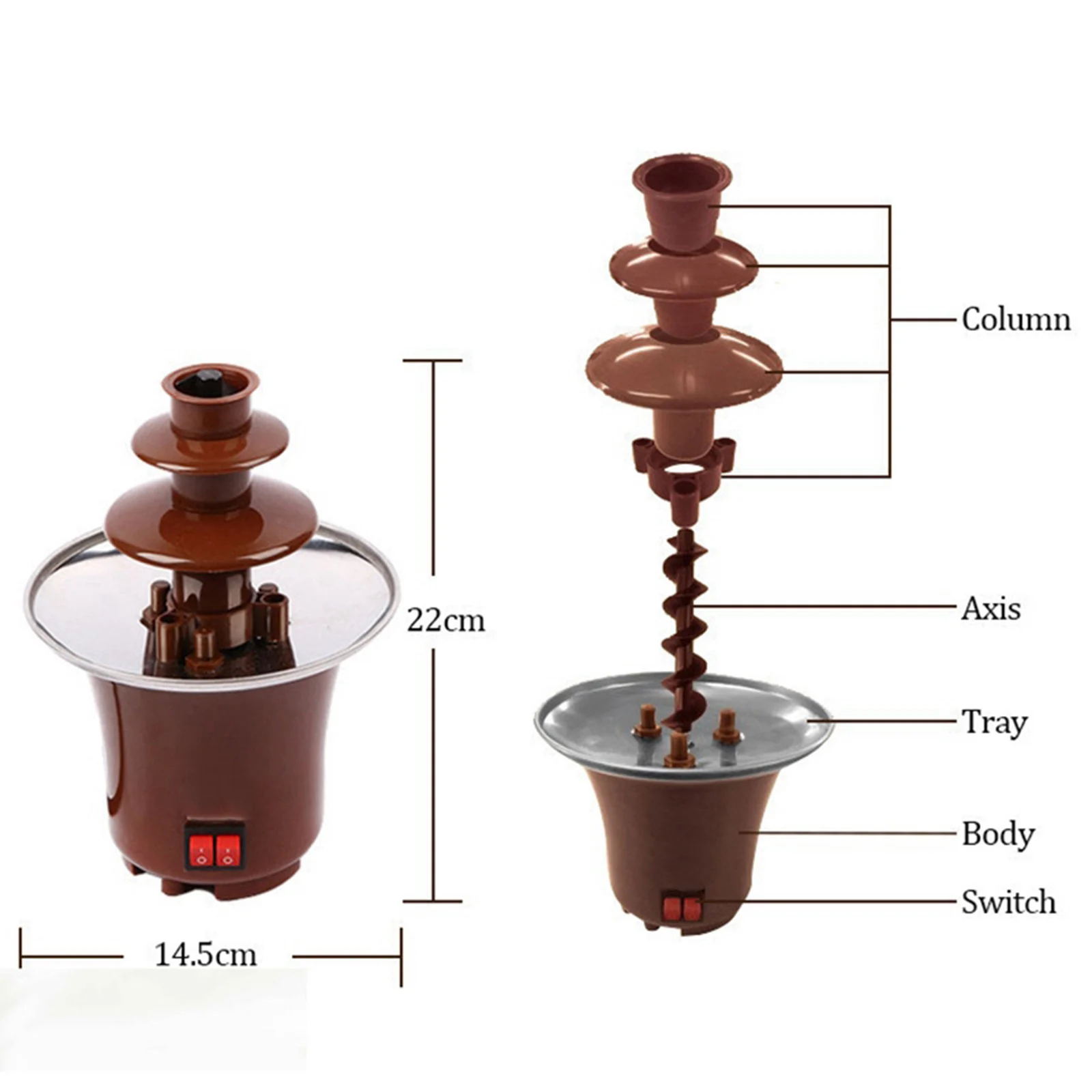 Electirc Chocolate Melt With Heating Fondue Fountain 3 Tier Hotpot for BBQ Sauce Ranch US Plug