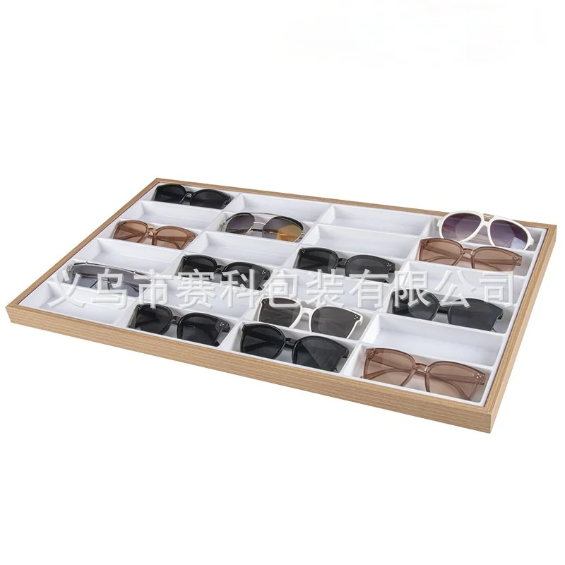 Estante de almacenamiento para gafas, bandeja de exhibición para gafas de sol, vitrina de terciopelo de 24 rejillas, caja organizadora de almacenamiento, ventana de tienda