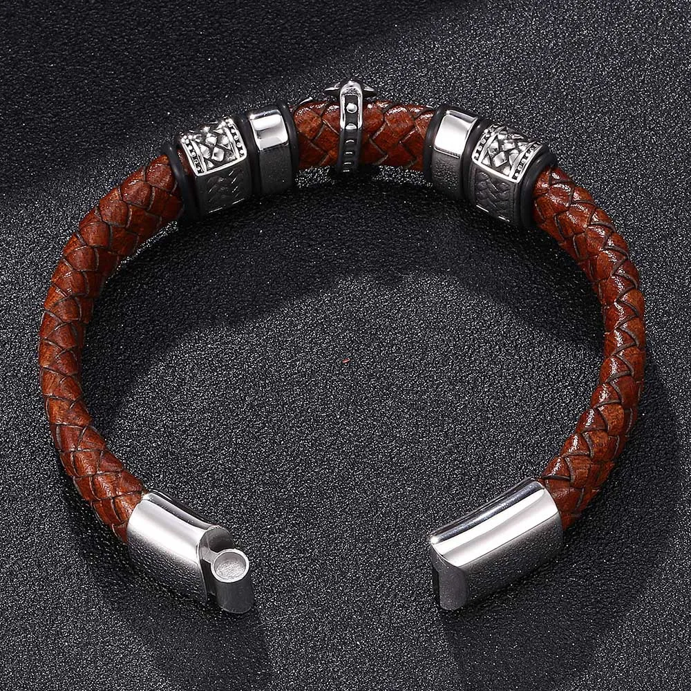 Yage – Bracelets en cuir tressé pour hommes, largeur de 12mm, breloques croisées en acier inoxydable 316L, Bracelets à la mode, bijoux masculins