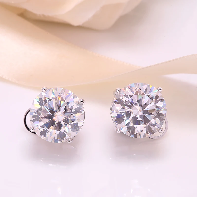 D color 20ctw 10ct 14mm  Round Excellent Cut Moissanite Diamond Stud Earring  Push Back Solid Real 18K White Gold Fine Jewelry