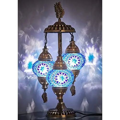 

LaModaHome 2020 Stunning 3 Globe English Moroccan Bohemian Table Desk Bedside Night Lamp Light Lampshade with North American Plu