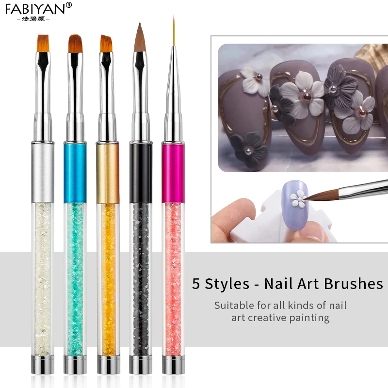 Nail Art Brush Pen Rhinestone Crystal Metal Acrylic Carving Gel Polish Decoration Painting Drawing Salon Liner Fin Manicure Tool