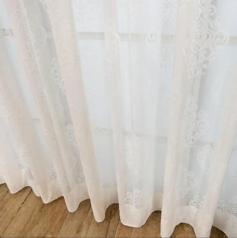 High-Grade White Embroidery Flower Screens European Style Voile Tulle Sheer for Bedroom Living Room Windows Curtain 3m Height