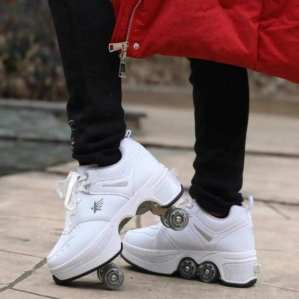 Deformation Roller Shoes Double-Row Deformed Roller Skates 4 Wheels Roller Skates Parkour Shoes Sneakers With Wheels For Child