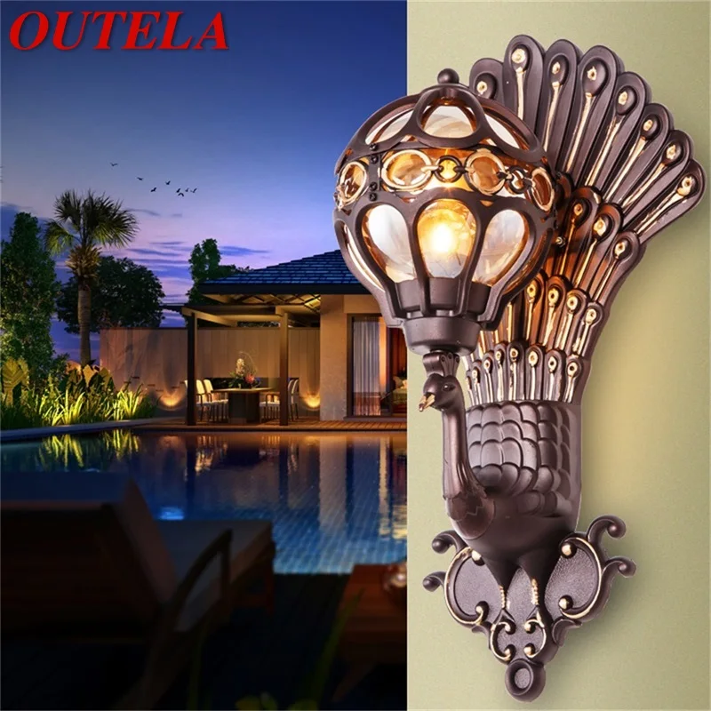 

OUTELA Retro Outdoor Wall Lights Classical Peacock Shade Sconces Lamp Waterproof Decorative For Home Porch Villa