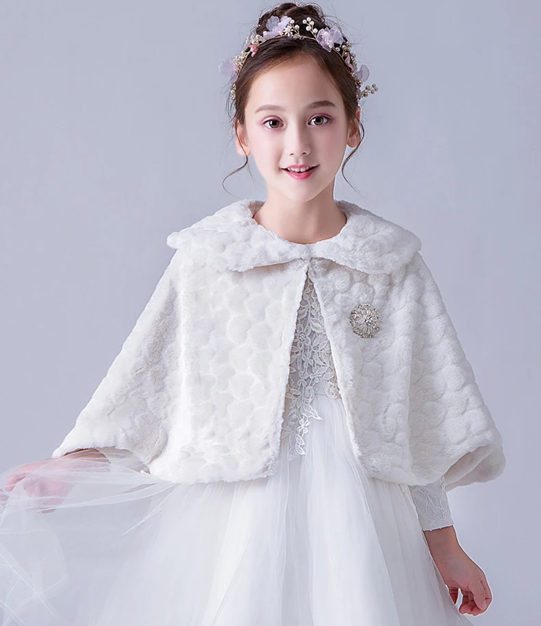 Winter Warm Princess Long Sleeve Cape Kid\'s Coat For Girls Children\'s Jacket Outerwear Wedding Party Shawl 12 13 Years