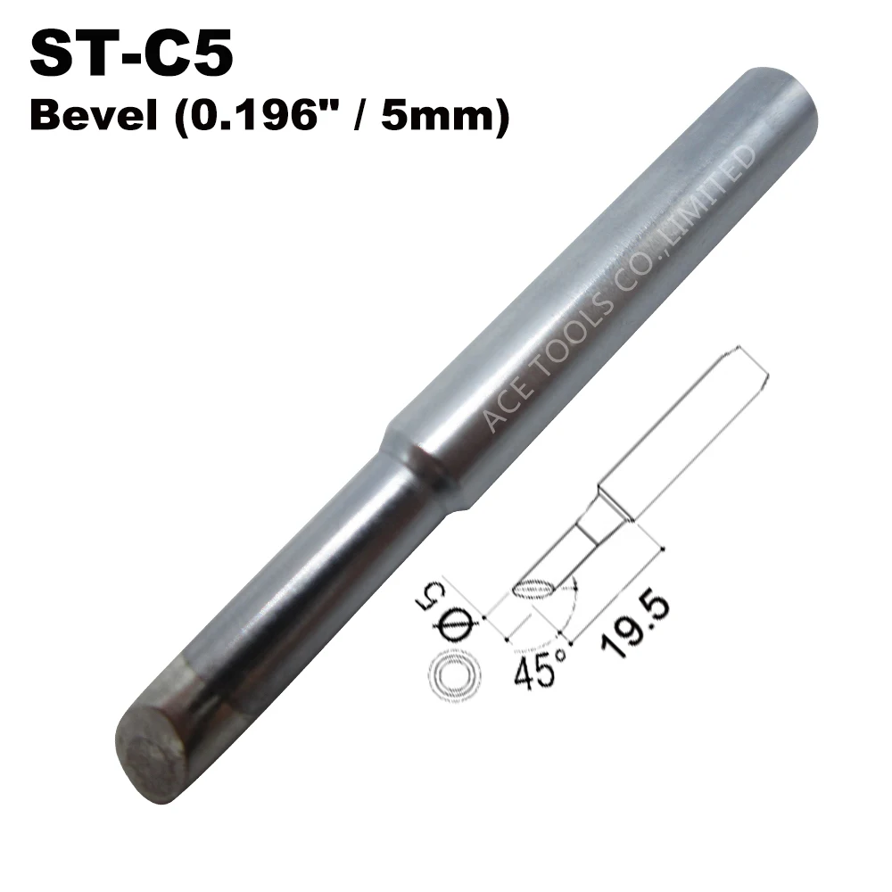 

ST-C5 Soldering Tip Bevel 5mm Fit WELLER SP40L SP40N SPG40 WP25 WP30 WP35 WLC100 Replace Iron Handle Pencil Nozzle Welding Bit