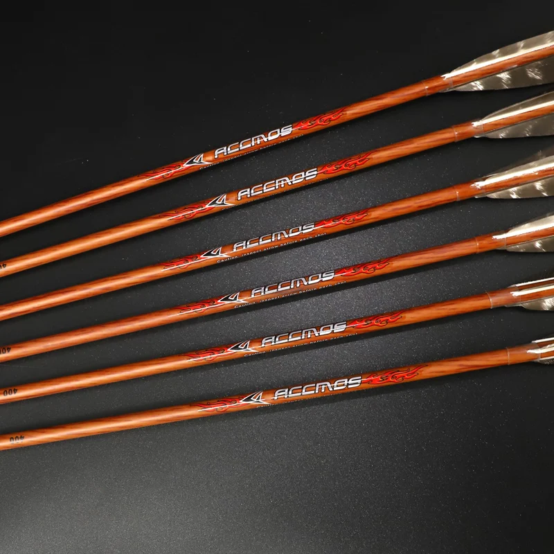 6/12pcs 32 inch Wood Skin Pure Carbon Arrows Spine 400 450 500 600 With 5\