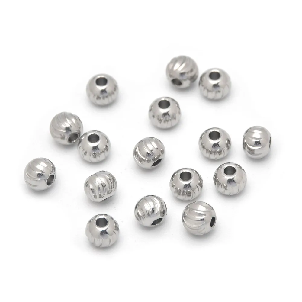 15Pcs/Lot 3mm 4mm 5mm Dia Stainless Steel Round Spacer Beads Pumpkin Loose Bead Jewelry Findings Craft Supplies