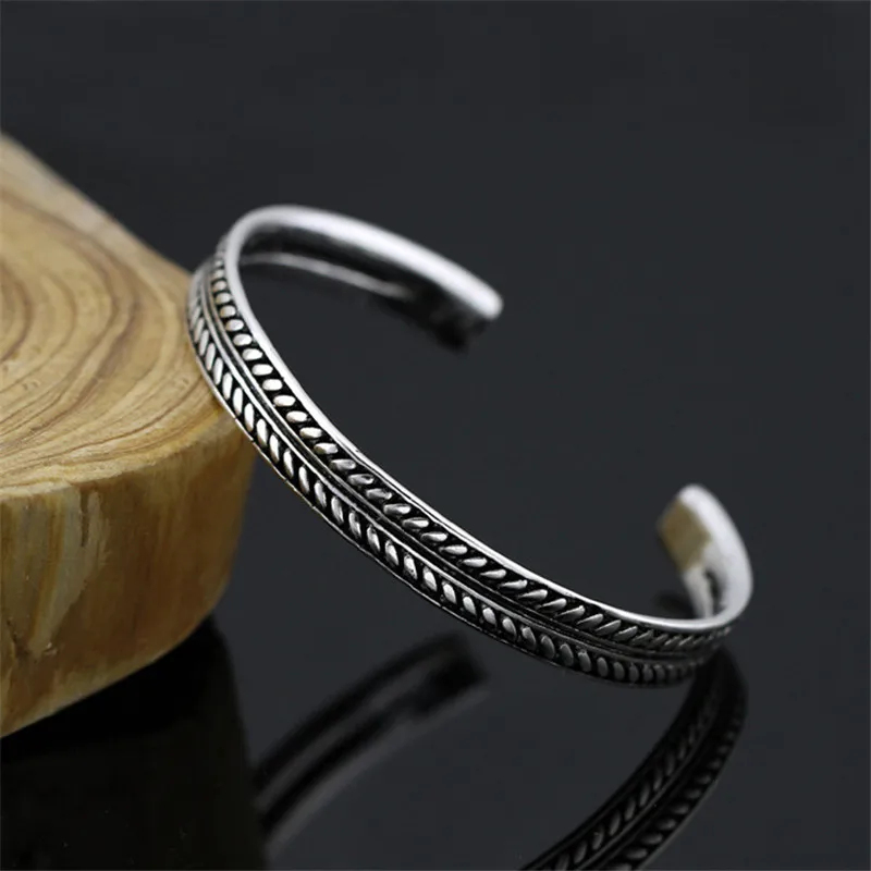 Woozu vente chaude couleur argent Vintage feuilles motif ouvert Bracelet Bracelet pour femmes hommes