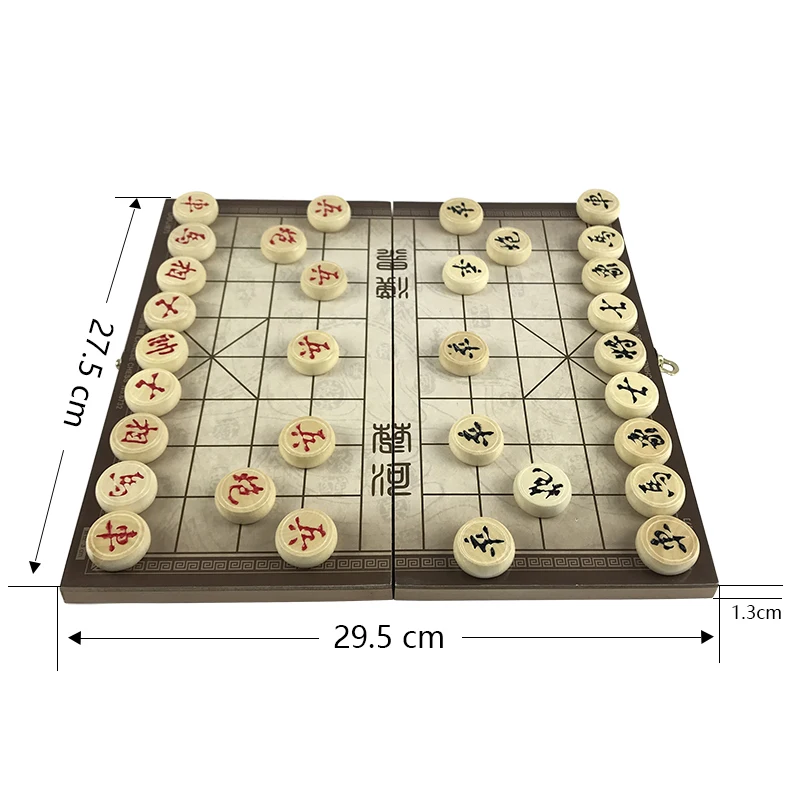 Yernea New Wooden Chinese Chess Set Foldable Board Games 29.5*27.5*1.3 CM Chinese Boxed Chess Game Basswood Pieces Gift