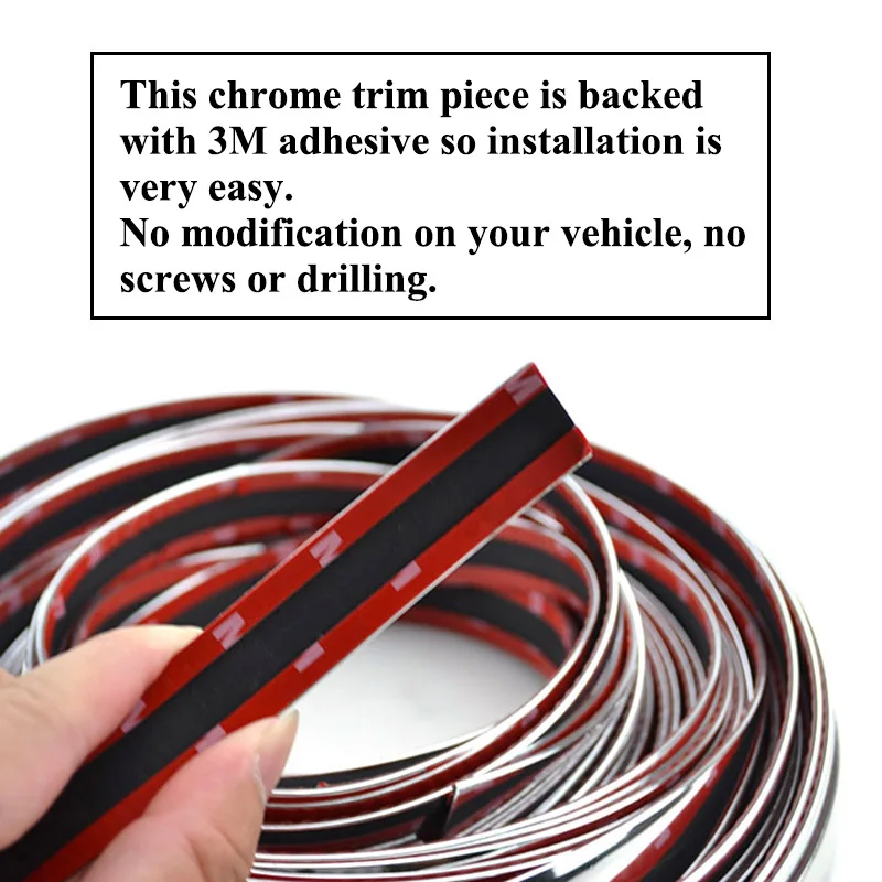 6/12/20mm Car Chrome Trim Piece Strips Headlight Taillight Cover Door Window Body Decorative Strip Moulding Interior Decoration