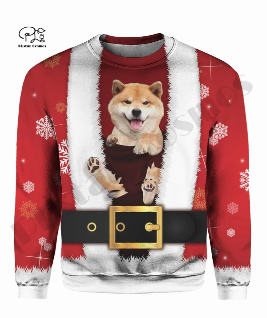 PLstarCosmos 3Dprinted Newest Shiba Inu Santa Christmas Harajuku Casual Streetwear Funny Unique Unisex Hoodies/Sweatshirt/Zip -1