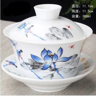 Chinese handgeschilderde Kungfu theeservies, terrine Dehua, wit porselein, Gaiwan, pannenset voor op reis, snelle kop, hoge kwaliteit