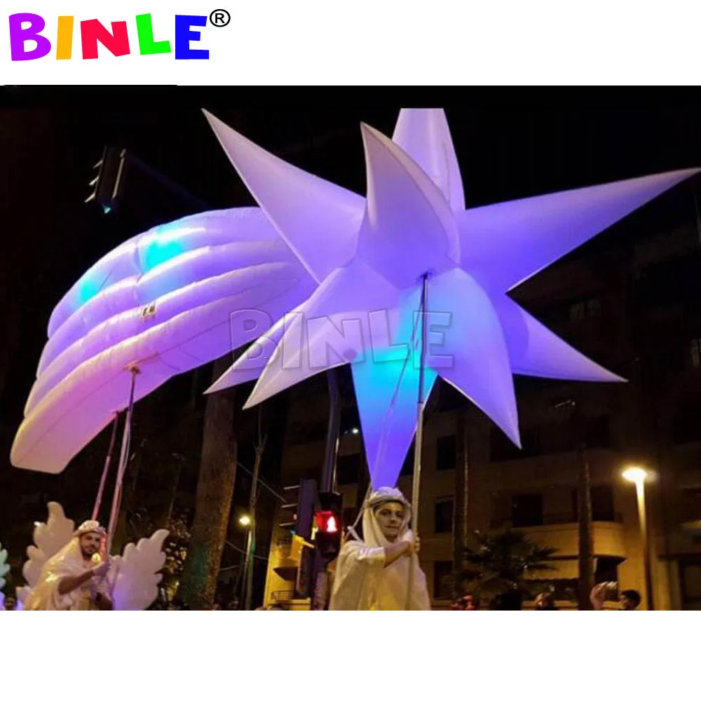 Large 4.5x2m Shooting Inflatable Star With LED Lighting Polaris North Poles Costume Balloon For Parade Decoration