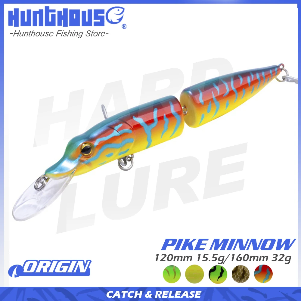 

Hunthouse Pike Minnow Sea Fishing Lure Hard Bait Swimbait 12cm/16cm 15.5/32g 2 Section Body 5 Colors For Fishing Pike