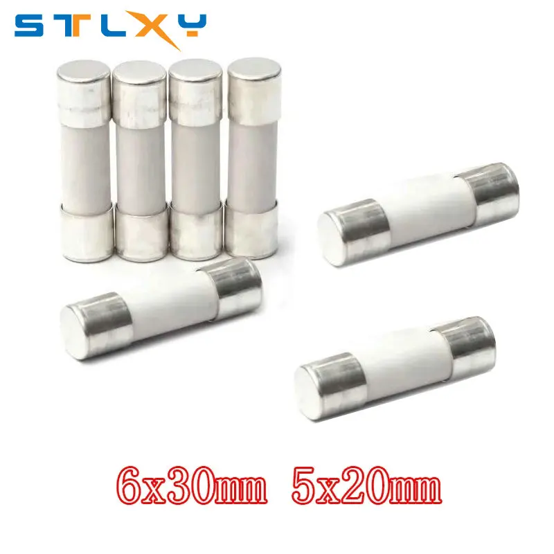 10pcs Fast blow Ceramic Fuse 5mm x 20mm 6x30 T 0.5A 1A 2A 3A 4A 5A 6A 8A 10A 13A 15A 16A 20A 30A 250V Car Cigar Microwave Oven