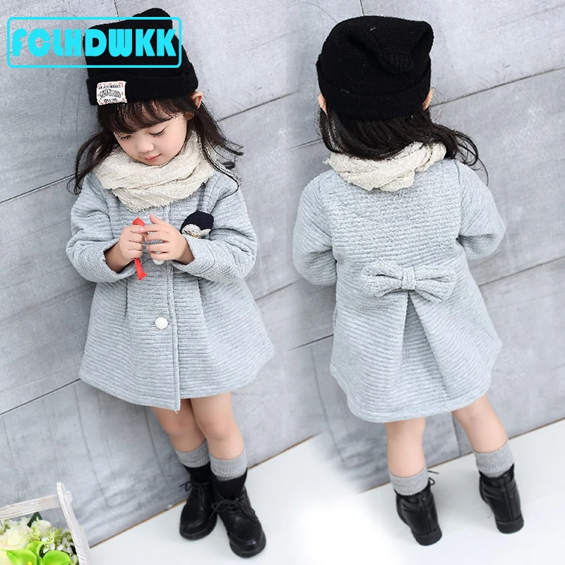 Spring Autumn Baby Girls Coat Jackets Penguin Brooch Long Sleeve Warm Fashion Casual Kids Clothes Clothing Children Outerwear