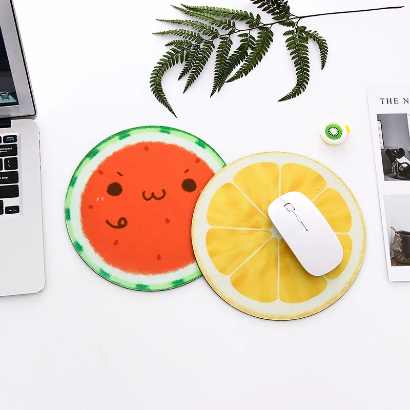 Creative Fruit Pattern Cute Cartoon Pvc Mouse Pad Game Office Home Sweat-proof Anti-slip Odorless Round Mouse Pad 22cm