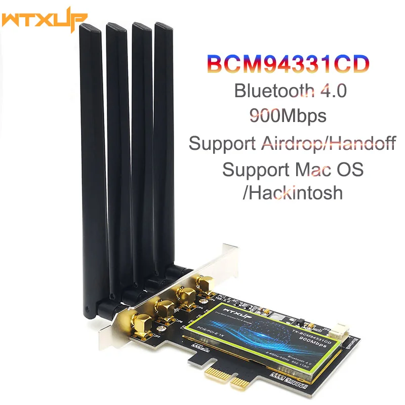 

BCM94331CD Wireless Wifi Adapter Dual Band PCIe 1X Desktop PC Network Card Bluetooth 4.0 2.4G/5G For MAC OS/ Big sur