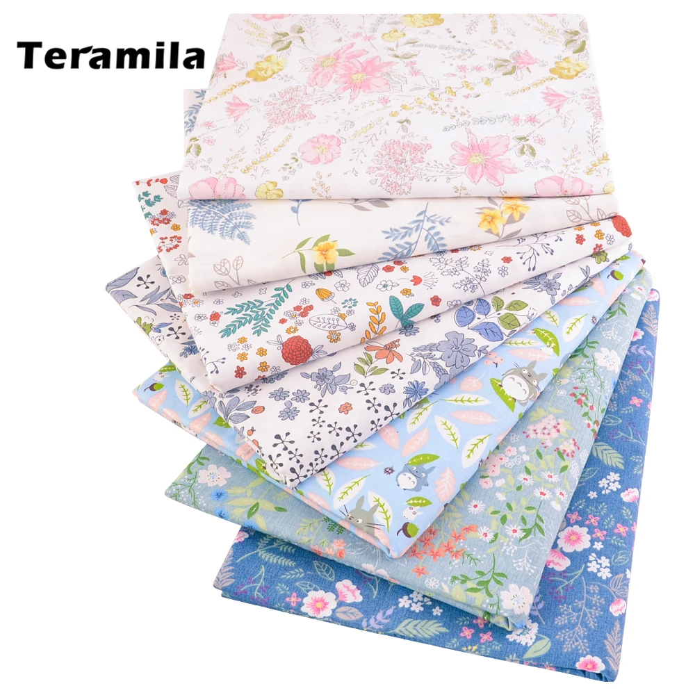 Teramila Printed Floral Fabric 100% Cotton Twill Fabric Meters Tela Algodon DIY Scrapbooking Tecido Sewing Textile Patchwrok