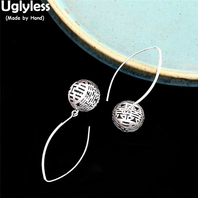 

Uglyless Hollow Double XI Balls Earrings for Women Charming China Characters Best Wishes Cultural Jewelry 925 Silver Brincos