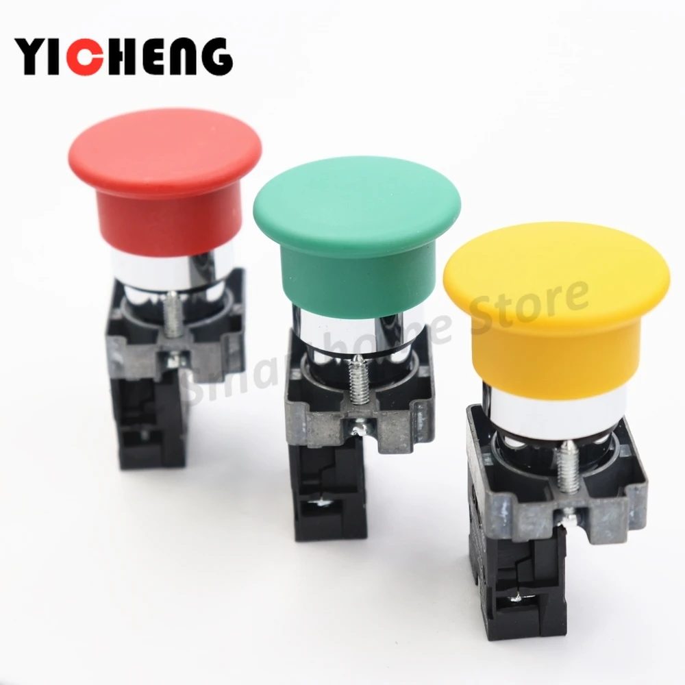 1Pcs Mushroom head push button switch metal self-reset  red/green/yellow