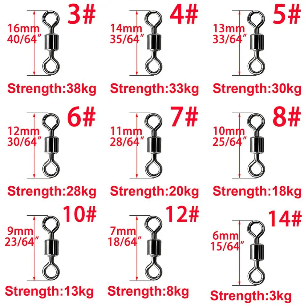 50-100pcs/box Fishing Barrel Bearing Rolling Swivel Solid Ring LB Lures Connector 14 Size Fishing Tackle Accessories Fish Tool